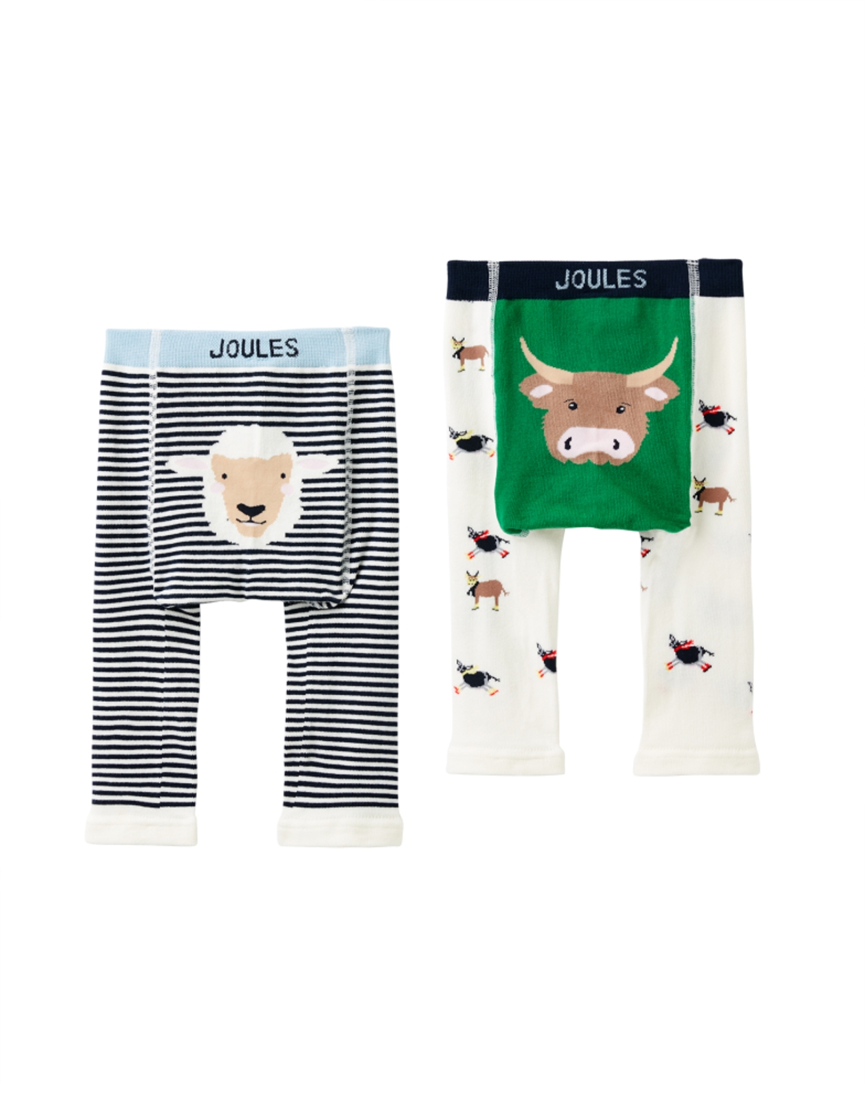 Joules LIVELY LEGGINGS Boys 2 Pair Character Knit Leggings- Multi Cow  Sheep: 6-12 months - Hopskotch - Gifts and Childrens Wear